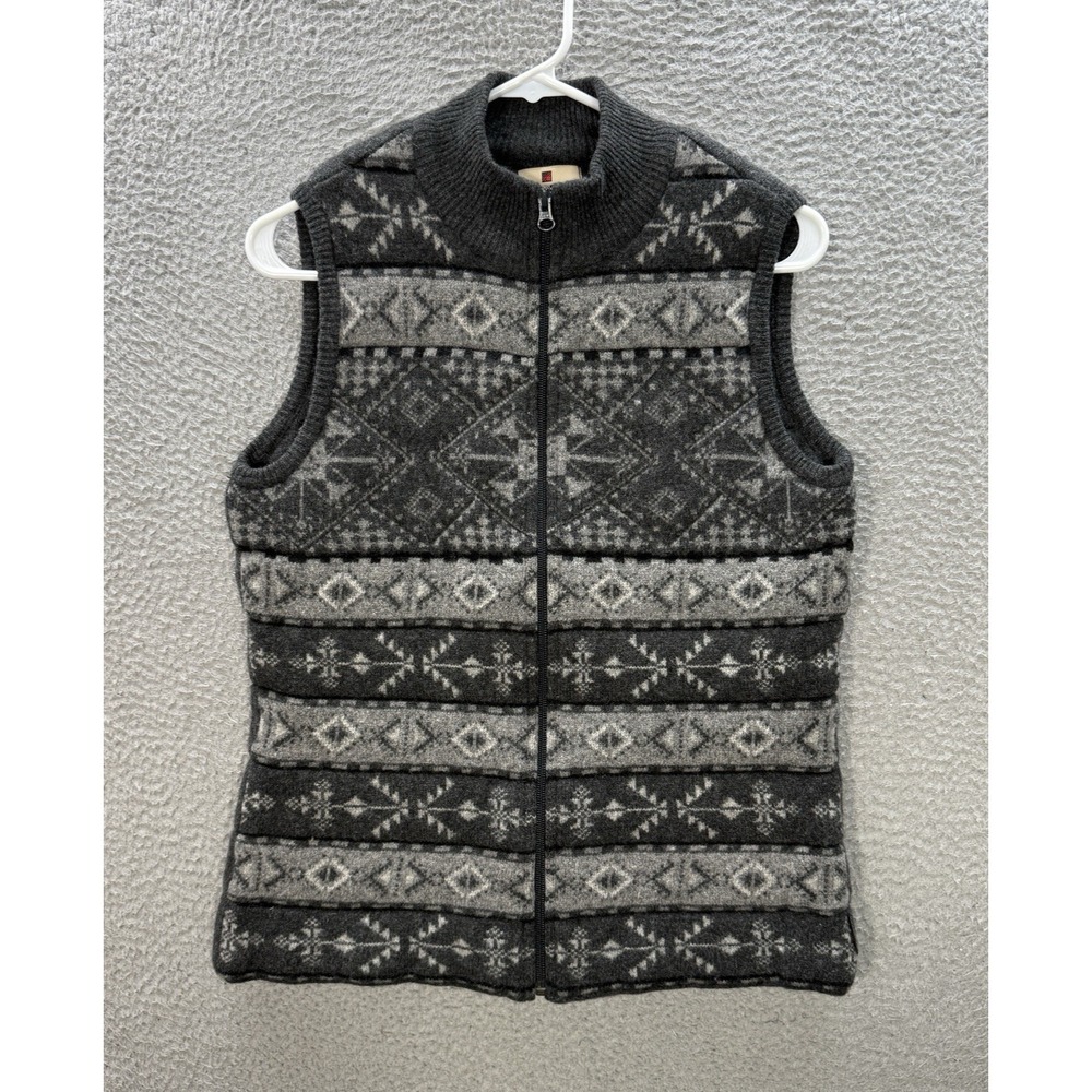 Woolrich Vest Womens Medium Gray Fair Isle Aztec Geometric 100% Lambswool‎ Zip